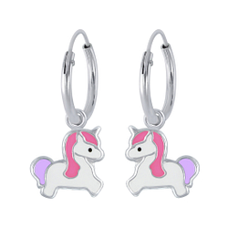 Wholesale Sterling Silver Unicorn Charm Ear Hoops - JD2375
