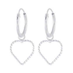 Wholesale Sterling Silver Heart Charm Ear Hoops - JD6962