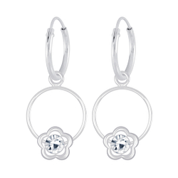 Wholesale Sterling Silver Flower Wire Crystal Charm Ear Hoops - JD6510