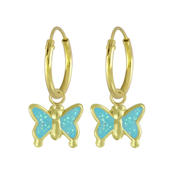 Wholesale Sterling Silver Butterfly Charm Ear Hoops - JD4614