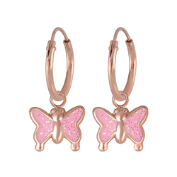 Wholesale Sterling Silver Butterfly Charm Ear Hoops - JD4615