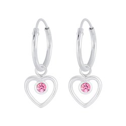 Wholesale Sterling Silver Heart Crystal Charm Ear Hoops - JD4175