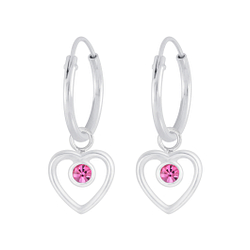 Wholesale Sterling Silver Heart Crystal Charm Ear Hoops - JD4175