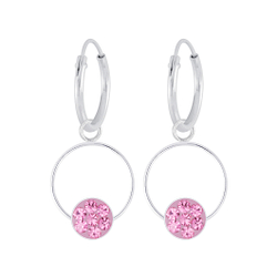 Wholesale Sterling Silver Round Crystal Charm Ear Hoops - JD5687