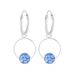 Wholesale Sterling Silver Round Crystal Charm Ear Hoops - JD5687