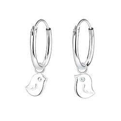 Wholesale Sterling Silver Bird Charm Ear Hoops - JD6604