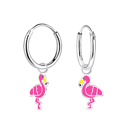 Wholesale Sterling Silver Flamingo Charm Ear Hoops - JD8266