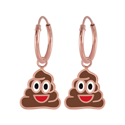 Wholesale Sterling Silver Smiling Poo Charm Ear Hoops - JD5736