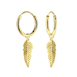 Wholesale Sterling Silver Feather Charm Ear Hoops - JD6974 Wholesale Sterling Silver Feather Charm Ear Hoops - JD6974