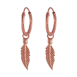 Wholesale Sterling Silver Feather Charm Ear Hoops - JD3068