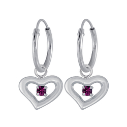 Wholesale Sterling Silver Heart Earrings Charm Hoop - JD4045