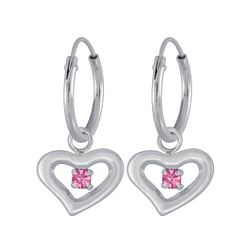 Wholesale Sterling Silver Heart Earrings Charm Hoop - JD4045