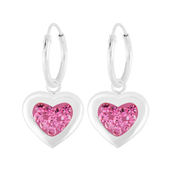 Wholesale Sterling Silver Heart Crystal Charm Ear Hoops - JD5702