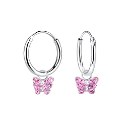 Wholesale Sterling Silver Butterfly Charm Ear Hoops - JD8406