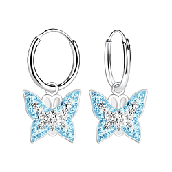 Wholesale Sterling Silver Butterfly Charm Ear Hoops - JD10491