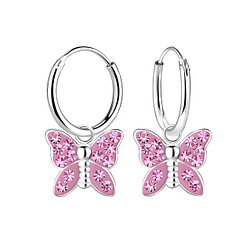 Wholesale Sterling Silver Butterfly Crystal Charm Ear Hoops - JD10220