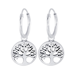 Wholesale Sterling Silver Tree of life Charm Ear Hoops - JD1658