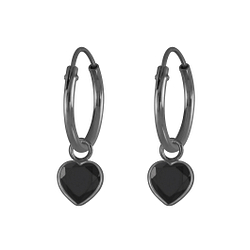 Wholesale 4mm Heart Cubic Zirconia Sterling Silver Charm Ear Hoops - JD4592