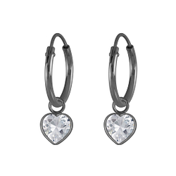 Wholesale 4mm Heart Cubic Zirconia Sterling Silver Charm Ear Hoops - JD4592