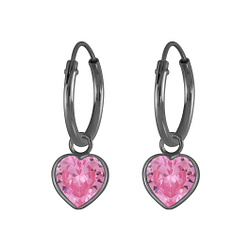 Wholesale 6mm Heart Cubic Zirconia Sterling Silver Charm Ear Hoops - JD4593