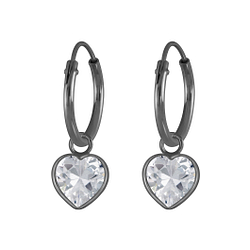 Wholesale 6mm Heart Cubic Zirconia Sterling Silver Charm Ear Hoops - JD4593