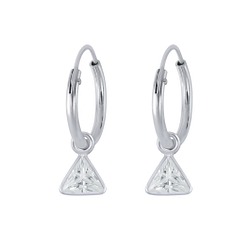 Wholesale 4mm Triangle Cubic Zirconia Sterling Silver Charm Ear Hoops - JD2800