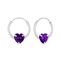 Wholesale Sterling Silver Heart Cubic Zirconia Ear Hoops - JD5686