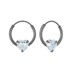 Wholesale 4mm Heart Cubic Zirconia Sterling Silver Ear Hoops - JD4674