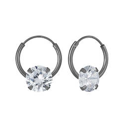 Wholesale 6mm Round Cubic Zirconia Sterling Silver Ear Hoops - JD4675