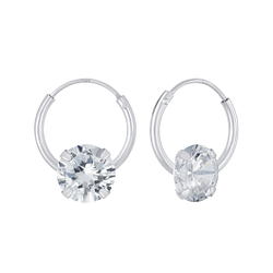 Wholesale 6mm Round Cubic Zirconia Sterling Silver Ear Hoops - JD4666