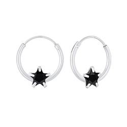 Wholesale 4mm Star Cubic Zirconia Sterling Silver Ear Hoops - JD6601