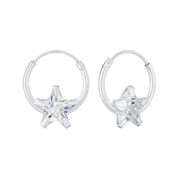 Wholesale 6mm Star Cubic Zirconia Sterling Silver Ear Hoops - JD5680