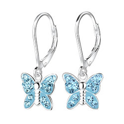 Wholesale Sterling Silver Butterfly Crystal Lever Back Earrings - JD8164