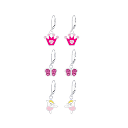 Wholesale Sterling Silver Pink Lever Back Earrings Set - JD8400