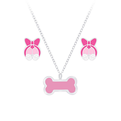 Wholesale Sterling Silver Dog Necklace and Ear Studs Set - JD7665