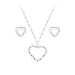Wholesale Sterling Silver Heart Necklace and Ear Studs Set - JD7733