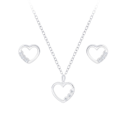 Wholesale Sterling Silver Heart Necklace and Ear Studs Set - JD7735