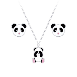 Wholesale Sterling Silver Panda Necklace and Ear Studs Set - JD7659