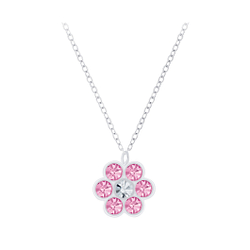 Wholesale Sterling Silver Flower Crystal Necklace - JD7402