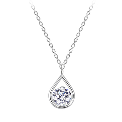 Wholesale Sterling Silver Tear Drop Cubic Zirconia Necklace - JD3554