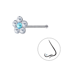 Wholesale Sterling Silver Flower Crystal Nose Stud With Ball - JD3260