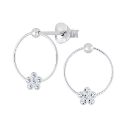 Wholesale Sterling Silver Flower Crystal Ear Studs - JD5302