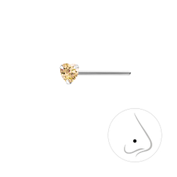 Wholesale 3mm Heart Cubic Zirconia Sterling Silver Nose Stud - JD7184