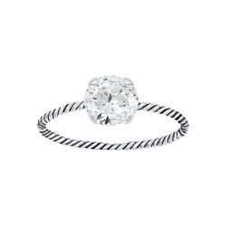 Wholesale 6mm Round Cubic Zirconia Sterling Silver Twisted Band Solitaire Ring - JD4689