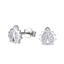 Wholesale Sterling Silver Ladybug Cubic Zirconia Ear Studs - JD1282