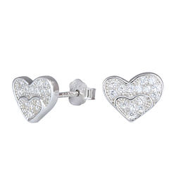 Wholesale Sterling Silver Heart Cubic Zirconia Ear Studs - JD1286