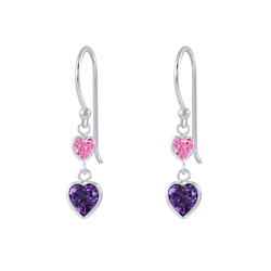 Wholesale Sterling Silver Heart Cubic Zirconia Dangle Earrings - JD2634