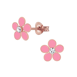 Wholesale Sterling Silver Flower Crystal Ear Studs - JD4608