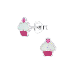 Wholesale Sterling Silver Cupcake Crystal Ear Studs - JD5945