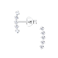 Wholesale Sterling Silver Curved Crystal Ear Studs - JD4919